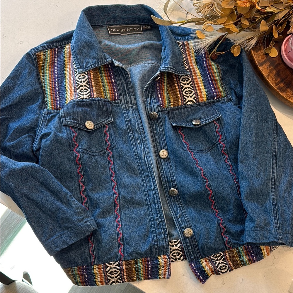 New Identity Denim Jacket with Multicolor embroidered Accents
